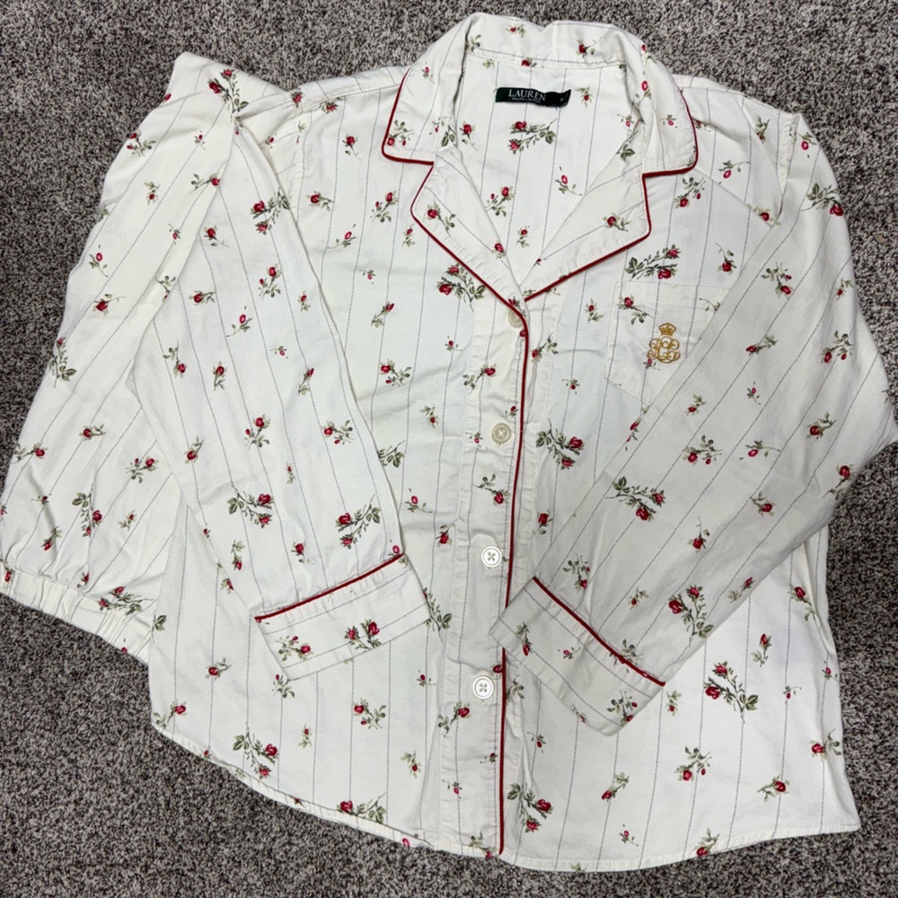 Ralph Lauren White floral pajama matching set // xl